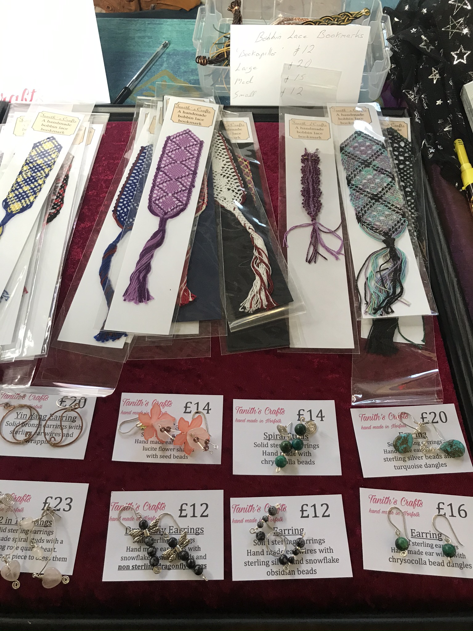 Bookmarks and jewellery.