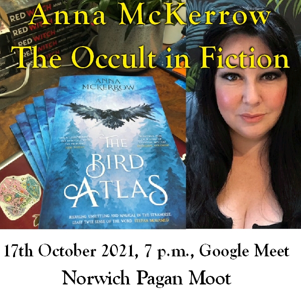 Advert for Anna McKerrow's talk on the occult in fiction from October 2021 forming a link to her slide show as a PDF.