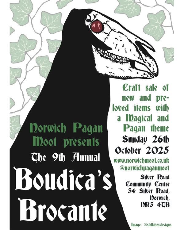 Image promoting the Norwich Moot Boudica's Brocante, 26th October 2025, by Stellabox Design.