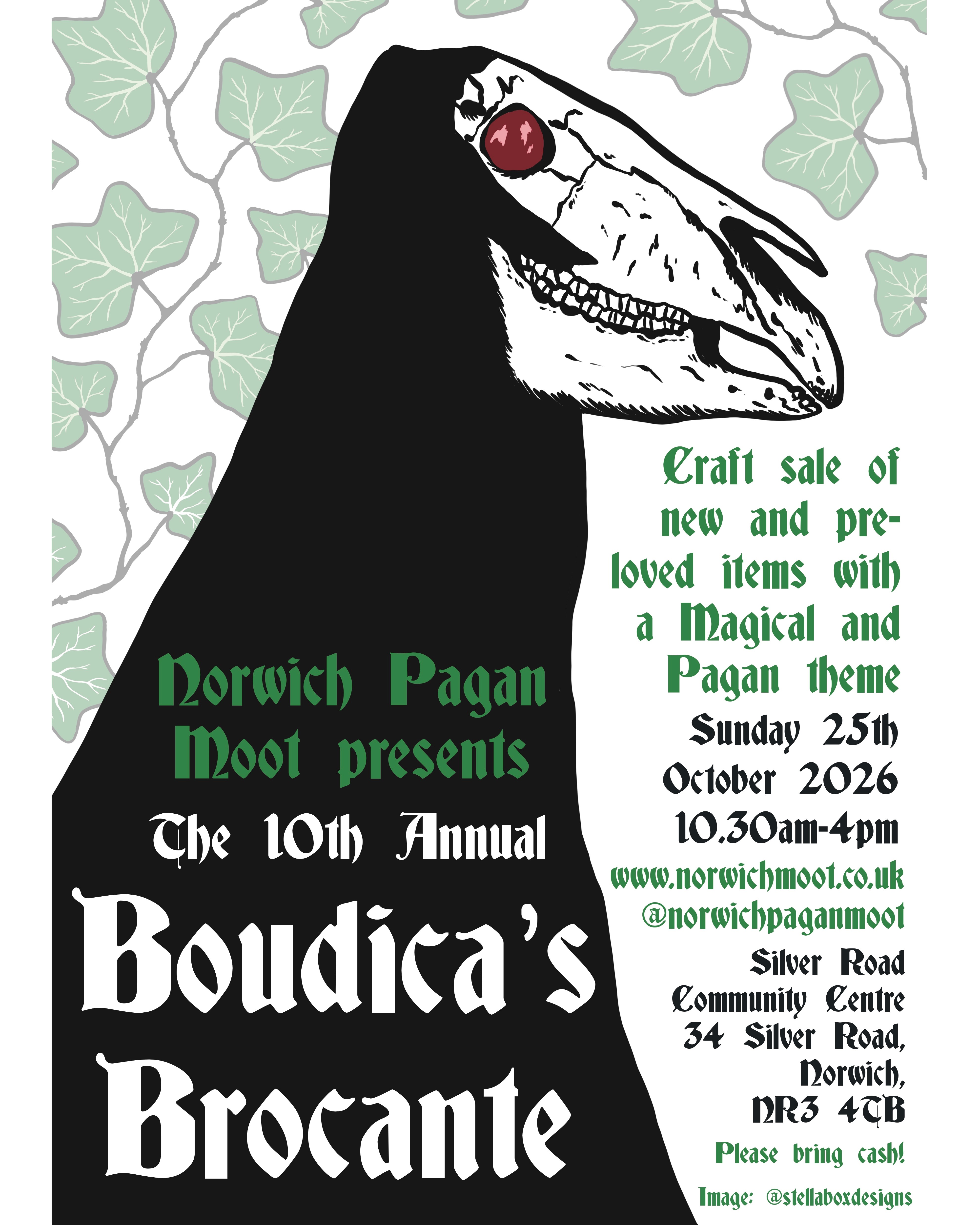 Image promoting the Norwich Moot Boudica's Brocante, 25th October 2026, by Stellabox Design.