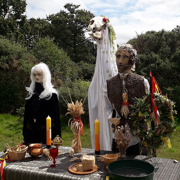 The lammas altar with (left to right) Hazel as the Lady of Norfolk, the Ickeny and Flint, as Lord of Norfolk.
