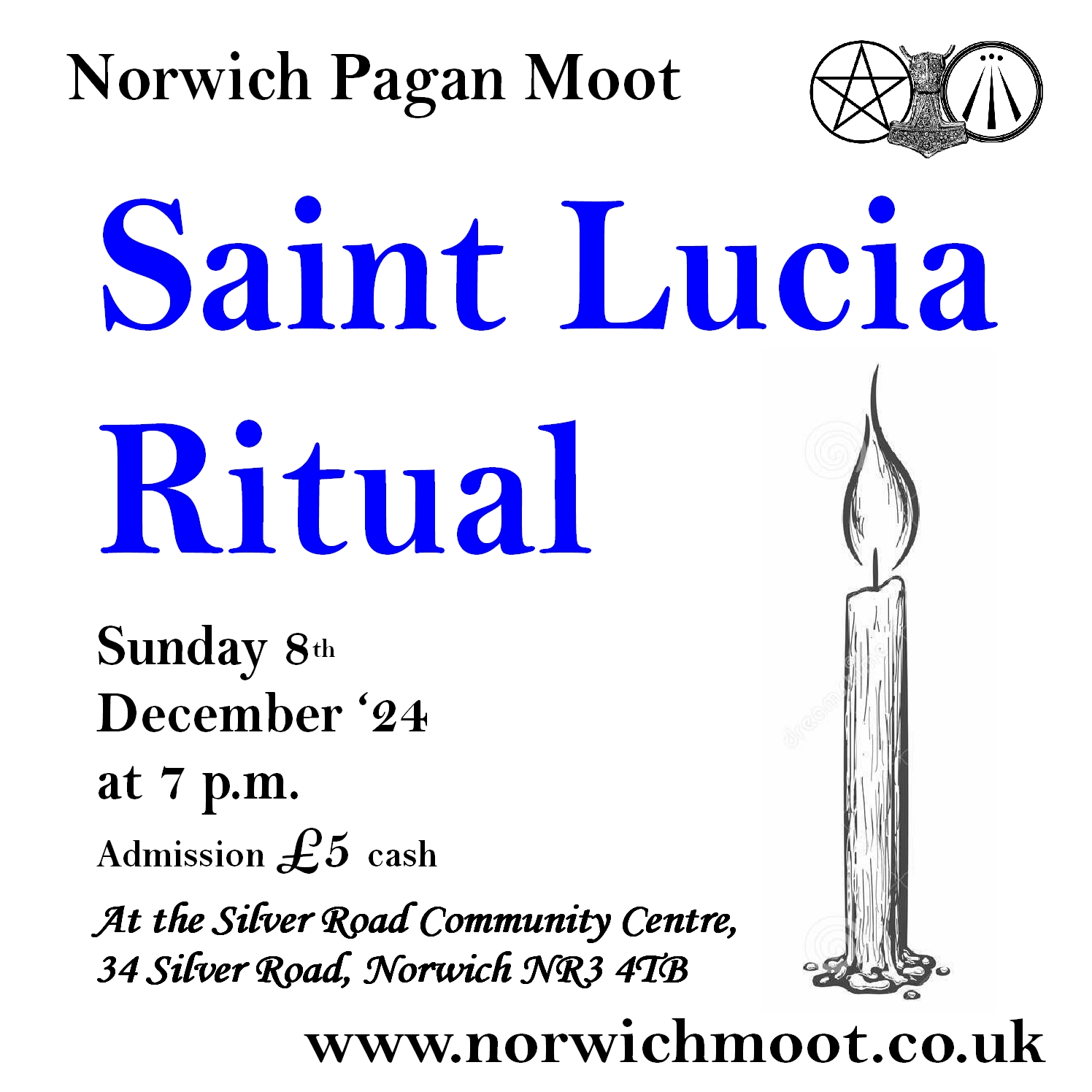 Image promoting the Lucia ritual, including an image of a lit candle.