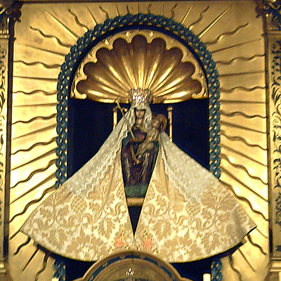 The statue of Saint Mary in the Holy House in the Anglican Shrine at Walsingham.
