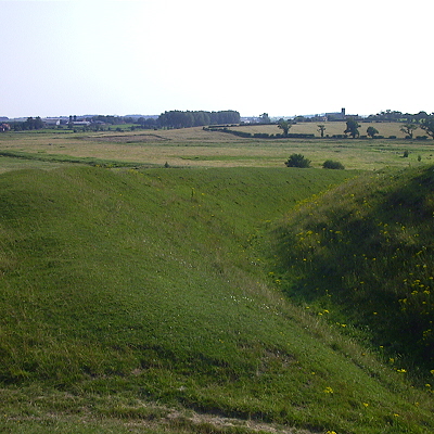 The earthworks at Warham Camp, looking South towards Wighton.